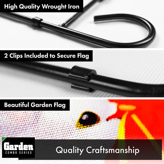 G128 Combo Pack: Garden Flag Stand Black 36x16 Inch &#x26; Garden Flag Happy Valentine&#x27;s Day Doves 12x18 Inch