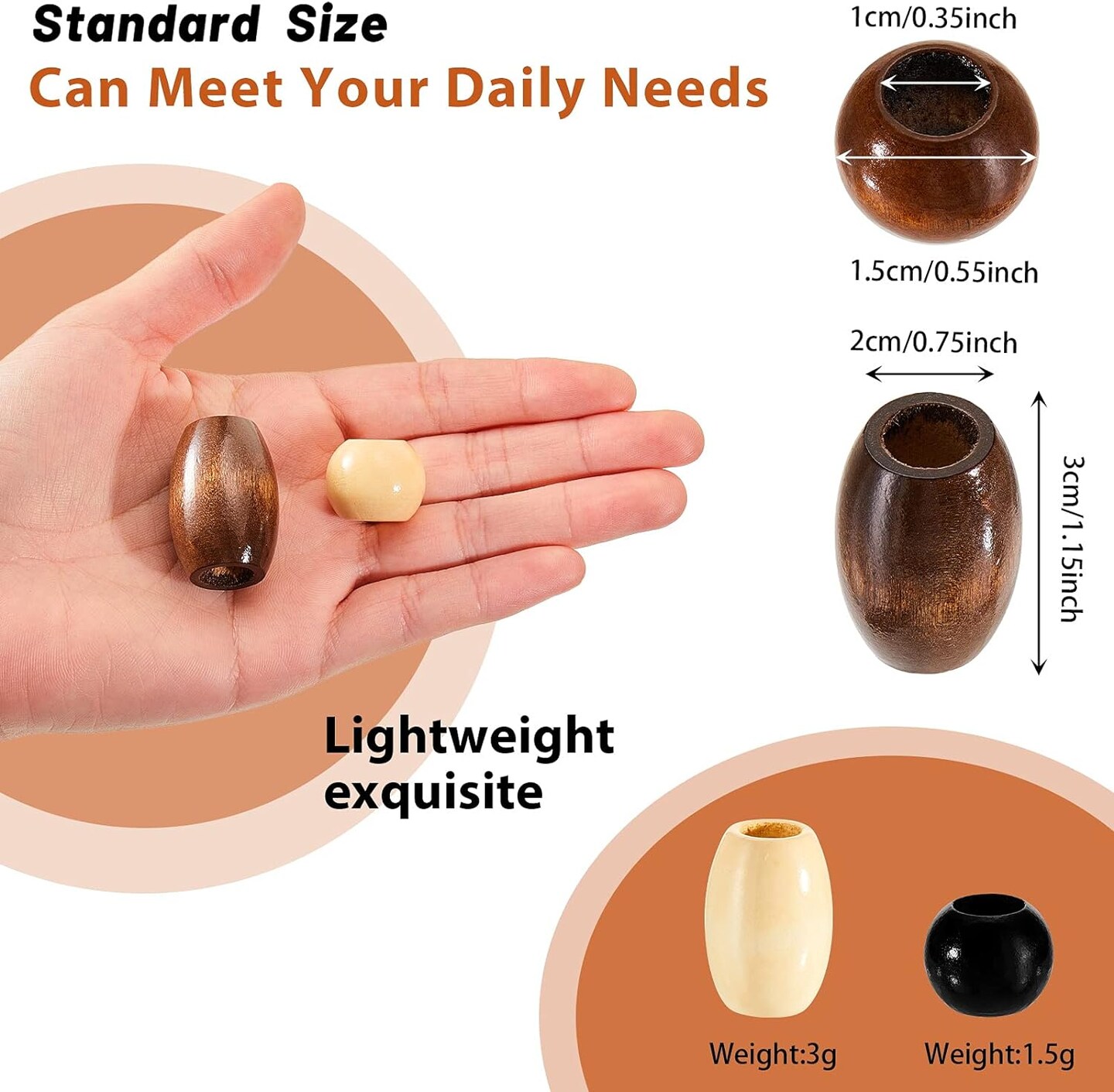 130 Pieces Large Wooden Spacer Beads Wooden Beads Round Loose Beads with 10 mm Large Hole for Macrame Making Kits Jewelry Making Hair DIY Craft Handmade Decor(Wood Color)