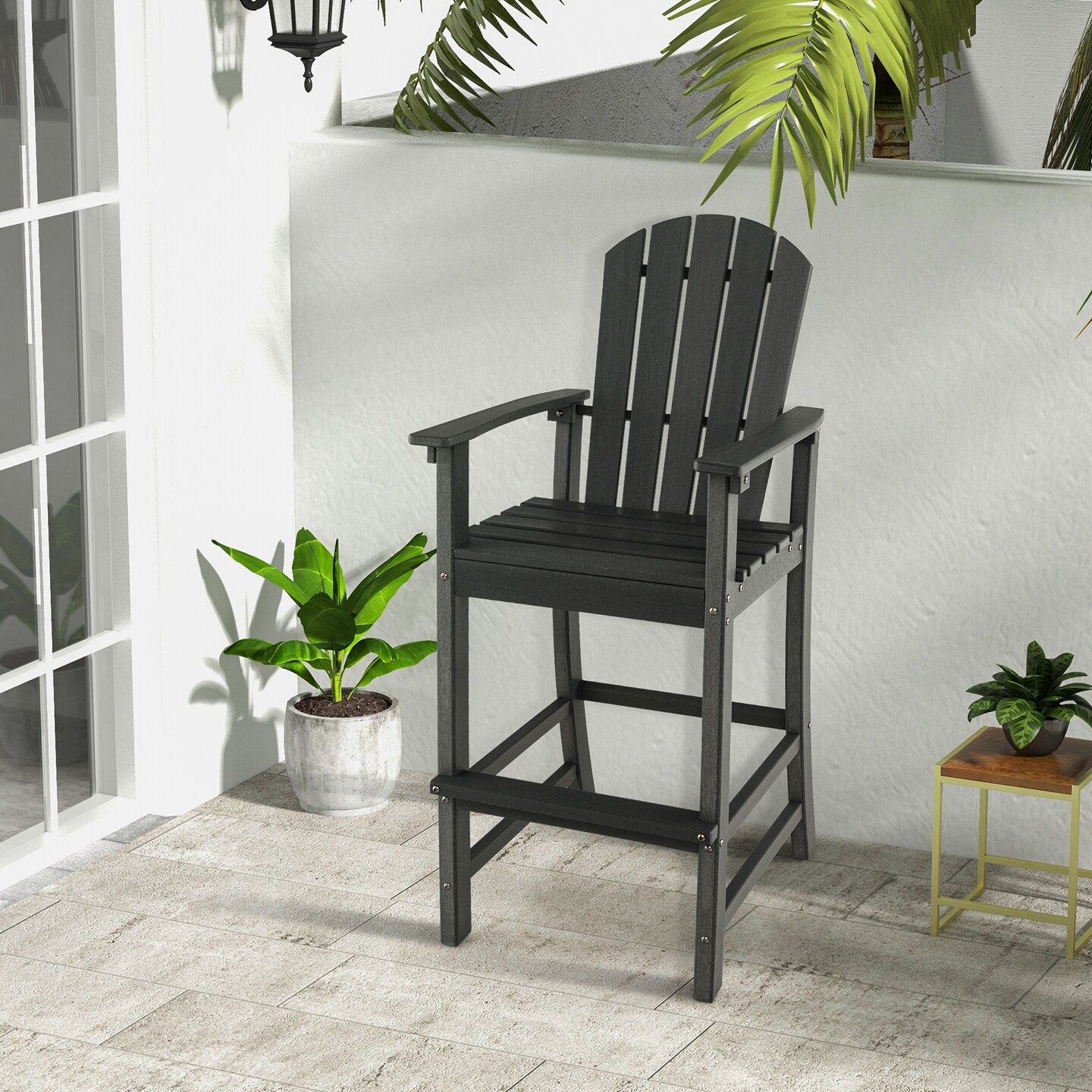 30 Inches Counter Height Outdoor Hdpe Bar Stool With Armrests And Footrest