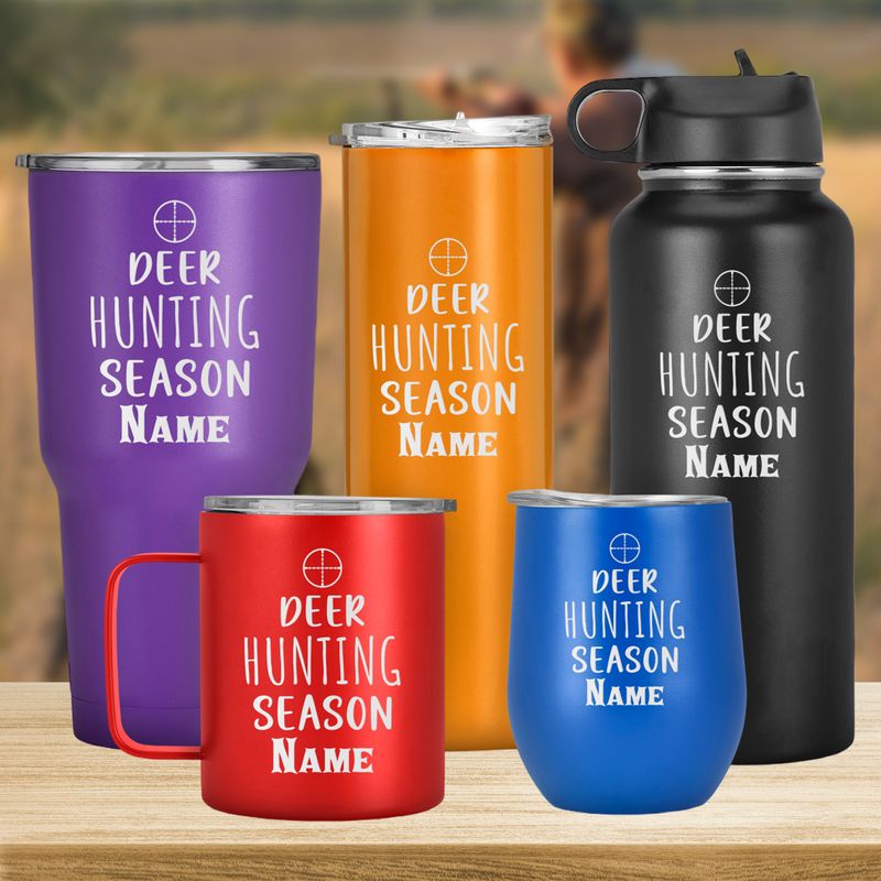 Deer Hunting Season Custom Name Tumbler, Laser Engraved Cup, Travel Mug For Hunting Lover, Gift For Him, Men, Women,