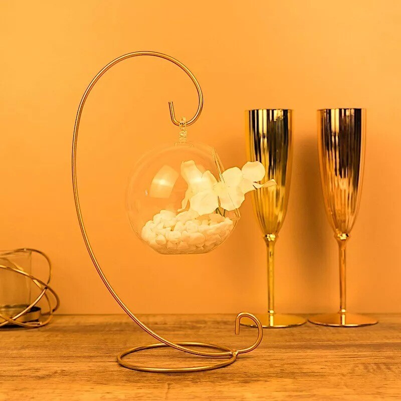 2 GOLD 10&#x22; tall Metal TERRANIUM HOLDERS Hanging ORNAMENT STANDS