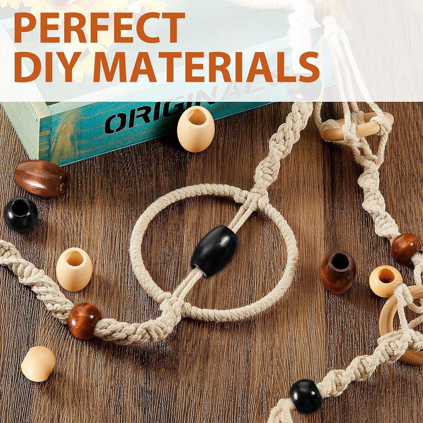 130 Pieces Large Wooden Spacer Beads Wooden Beads Round Loose Beads with 10 mm Large Hole for Macrame Making Kits Jewelry Making Hair DIY Craft Handmade Decor(Wood Color)