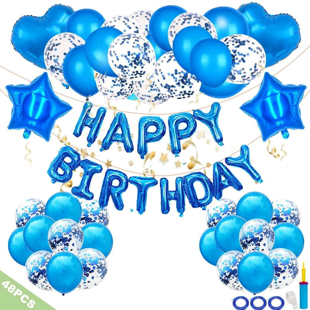 Kitcheniva Blue Birthday Party Decorations Set With Happy Birthday Balloons Banner 48 Pcs