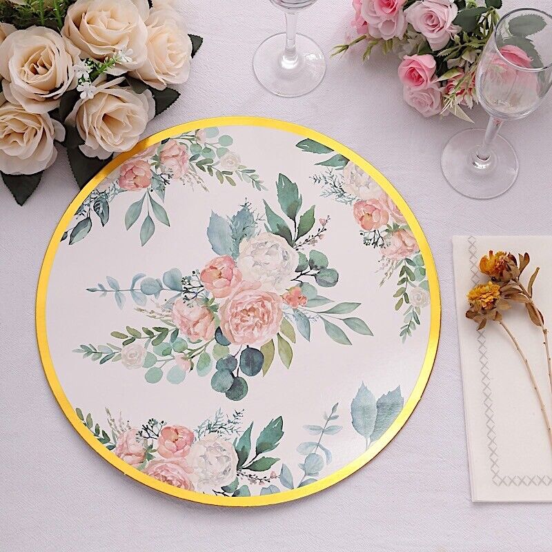 GOLD 6 Floral 13&#x22; Round Disposable Paper CHARGER PLATES