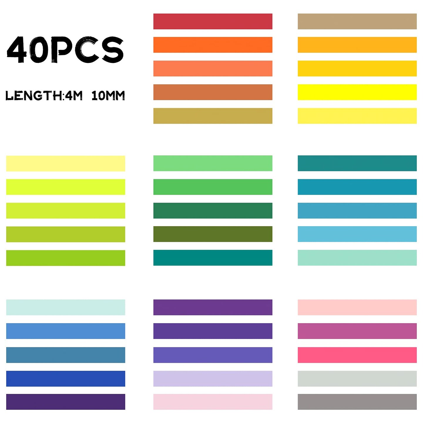 40 Rolls Washi Tape Set, Decorative Masking DIY Plain Washi Tapes for Children and Gifts Warpping (MIX)