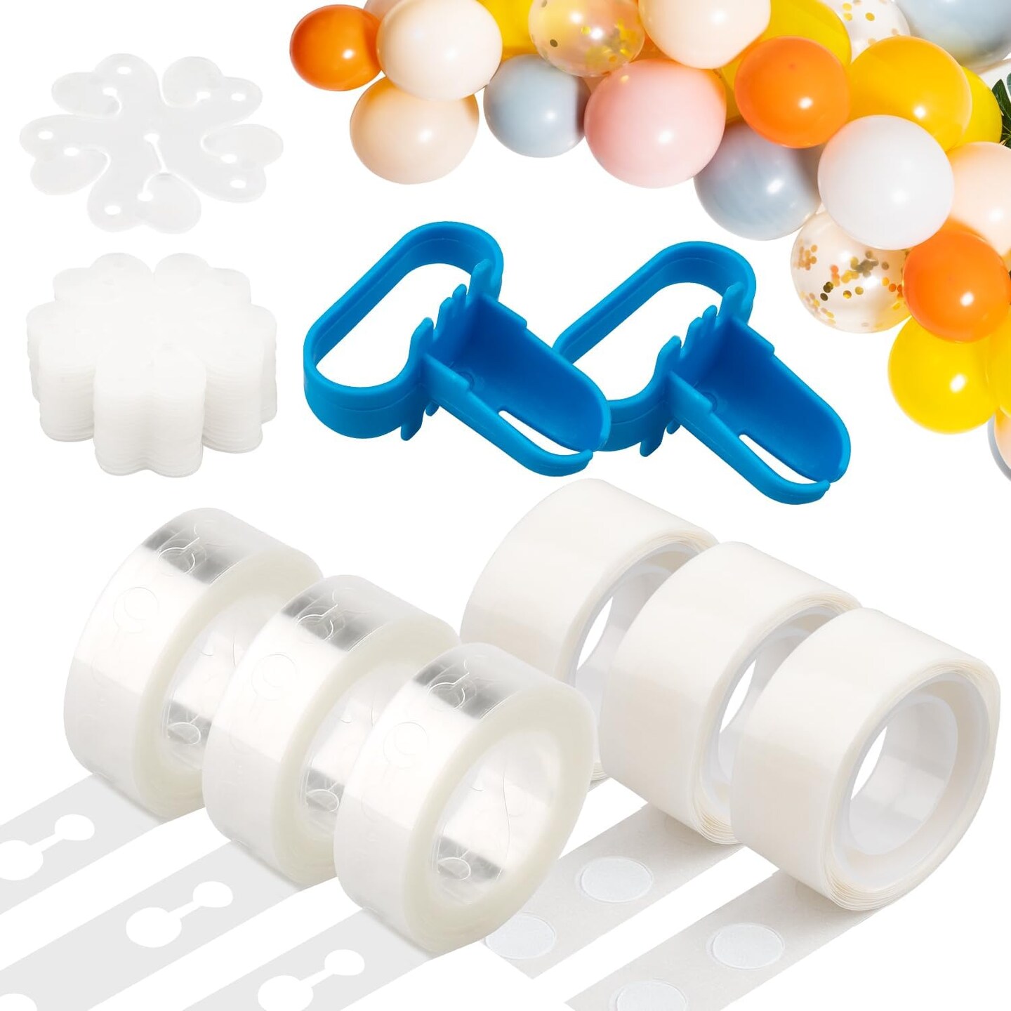 Balloon Arch Kit Balloon Garland Decorating Strip Kit, Balloon Tape Strips Double Hole with Dot Glue Point Stickers, Balloon Flower Clip, Balloon Tying Tool, Suitable for Party Birthday Wedding