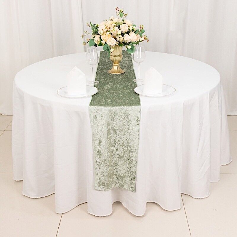 12"x108" SAGE GREEN Premium Crushed Velvet TABLE RUNNER