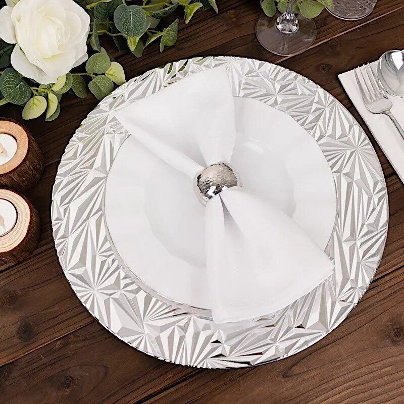 SILVER 6 Round 13&#x22; Metallic Rock Cut Acrylic CHARGER PLATES