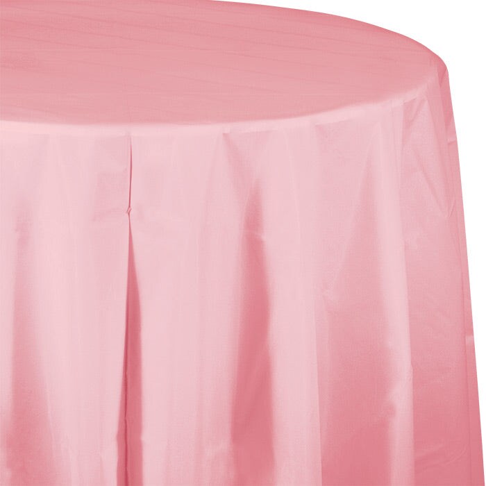 Classic Pink Round Plastic Tablecover, 82&#x22;