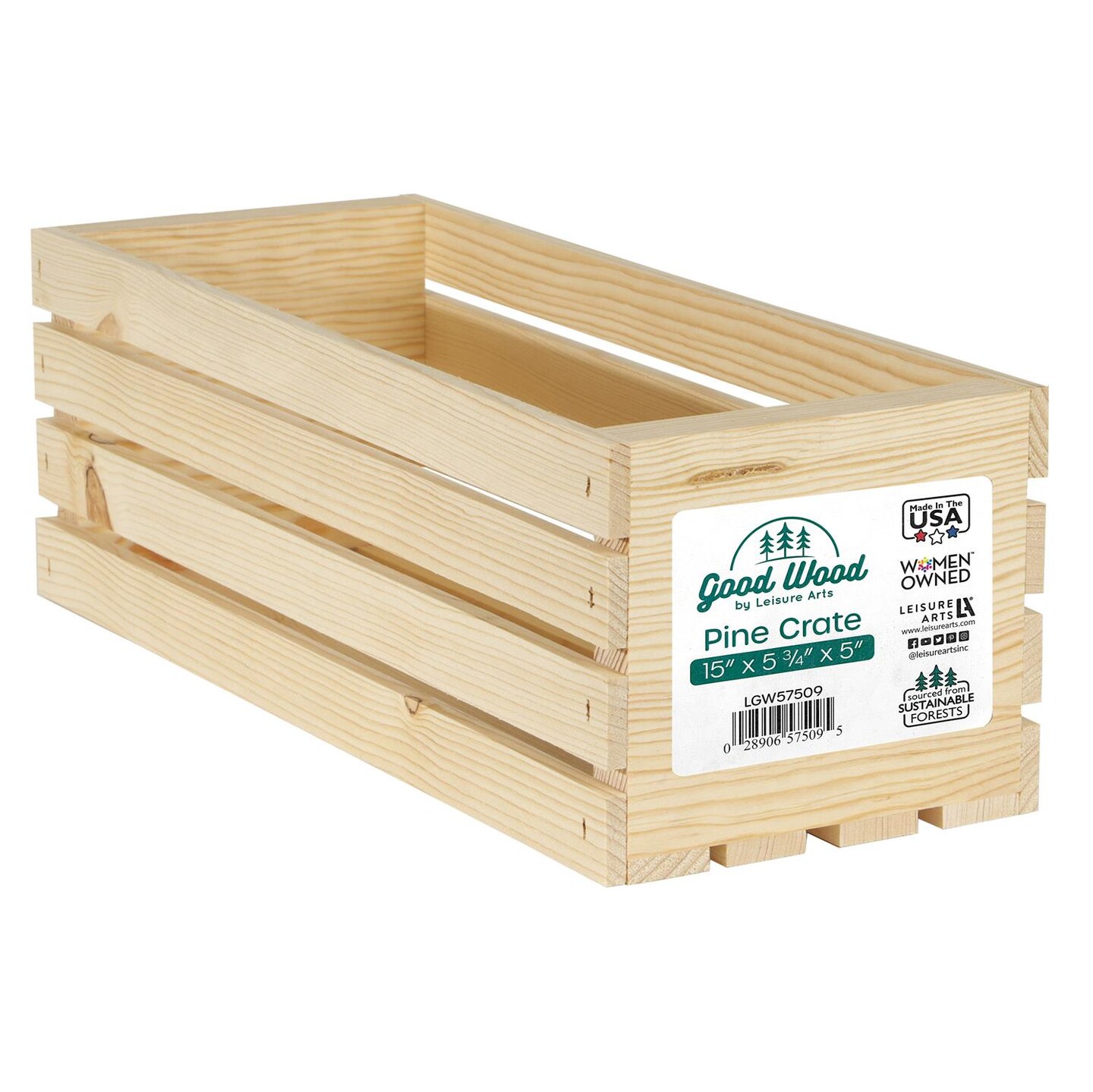 Good Wood by Leisure Arts Wooden Crate, wood crate unfinished, wood crates for display, wood crates for storage, wooden crates unfinished, 15"x 5.75"x 5"
