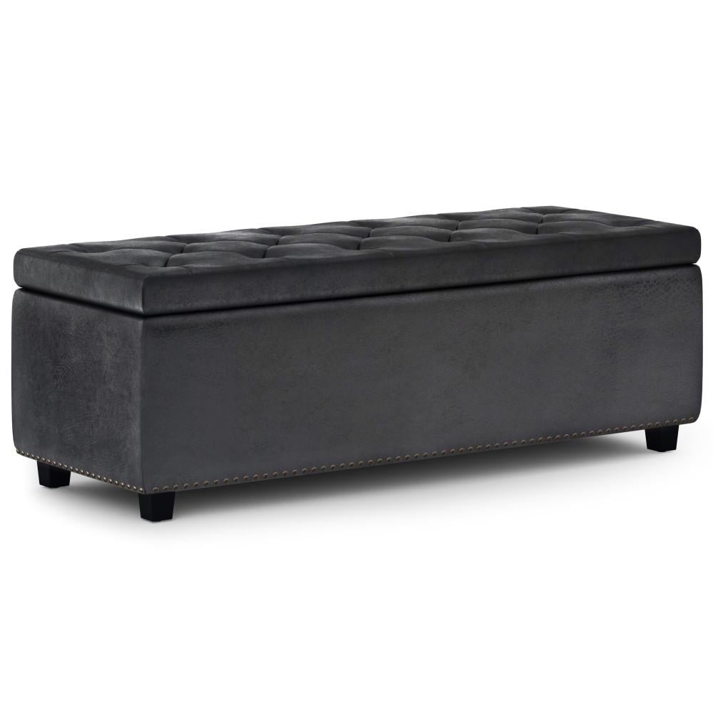 Simpli Home Hamilton 48" WideRectangle Lift Top Storage Ottoman Transitional