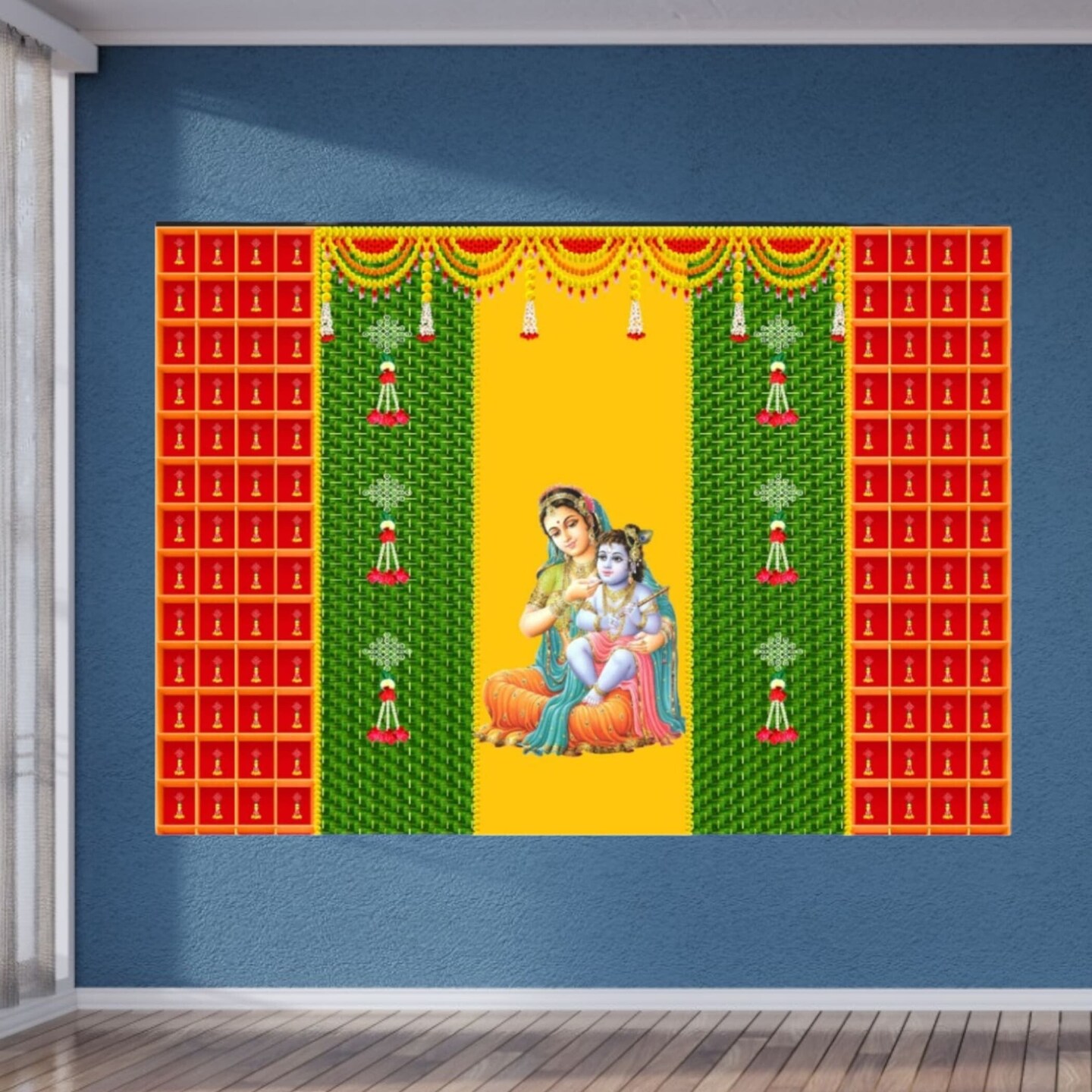 Annaprasana Backdrop 5x8 Feet Indian Traditional Cloth Backdrop Baby Shower Decor Indian Pooja Wall Decor Indian Wall Art Photo Decor Banner Decorative Pooja Cloth Seemantham Favor