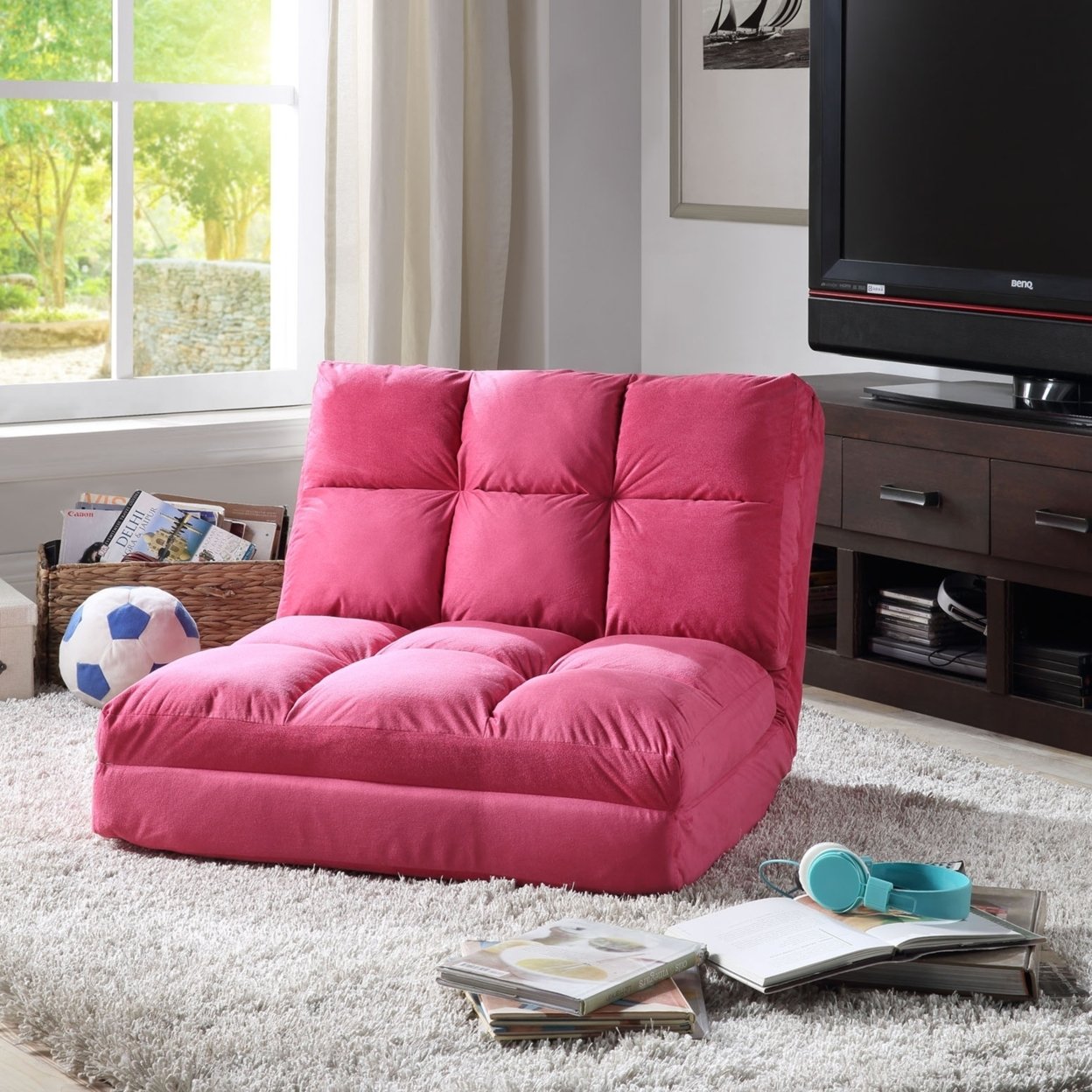 Loungie   Beige Flip Chair-5 Position Adjustable-Sleeper-Dorm Bed-Lounger Seat or Sofa-Portable