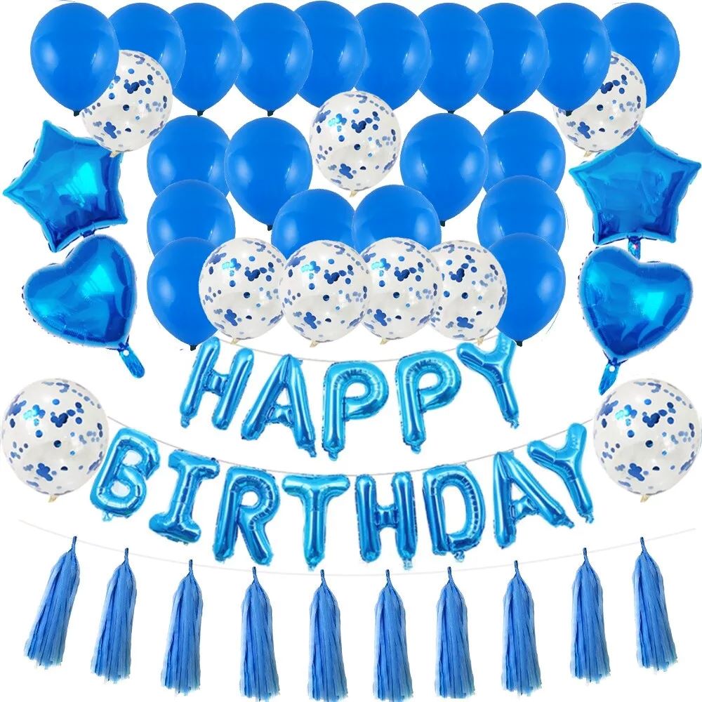 Kitcheniva Blue Birthday Party Decorations Set With Happy Birthday Balloons Banner 48 Pcs