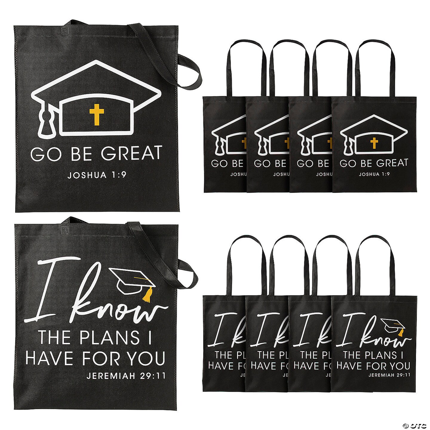 15&#x22; x 17&#x22; Large Religious Graduation Black Nonwoven Tote Bags - 12 Pc.