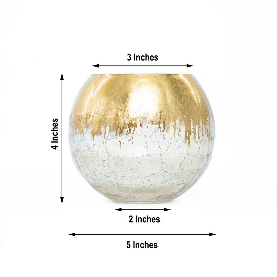 3 pcs GOLD 4&#x22; tall Round CANDLE HOLDER VASES