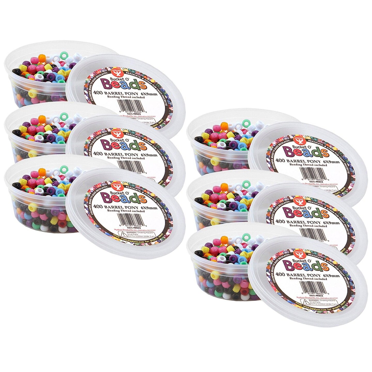 Bucket O&#x2019; Beads, Barrel Pony, 6 x 9 mm, 400 Per Pack, 6 Packs