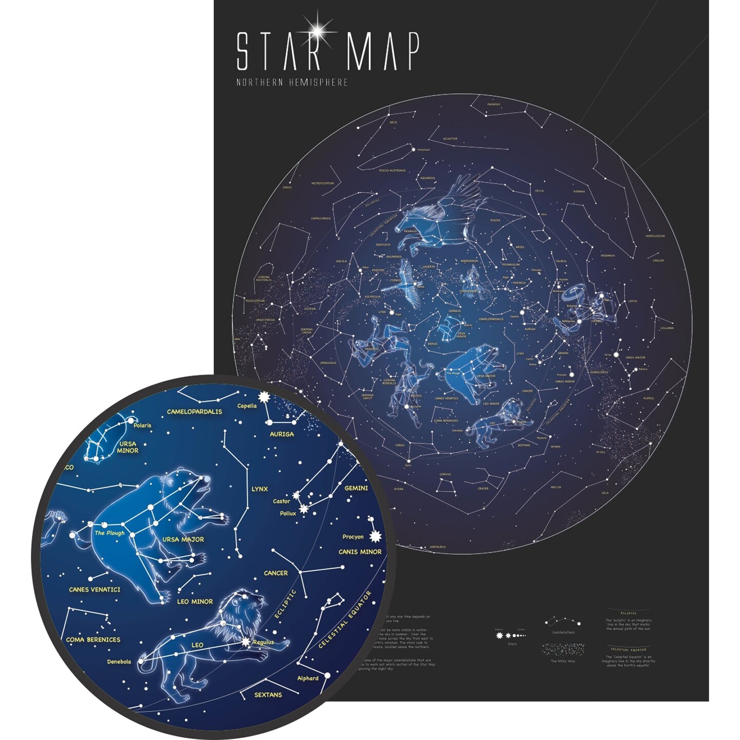 Glow in the Dark Star Map, 33&#x22; x 23&#x22;