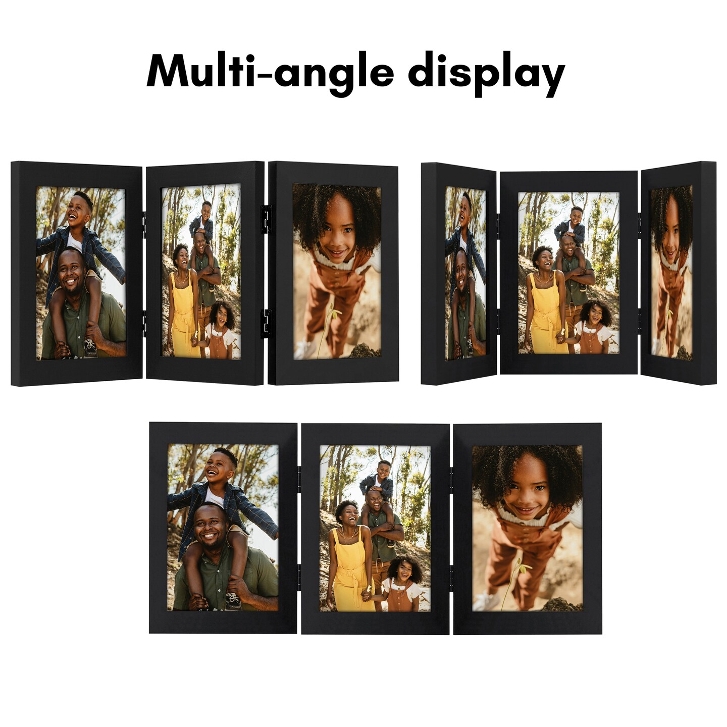 Americanflat 4x6 Tri-Folding Picture Frame - Displays Three Photos at Once - Triple Hinged Frames - Shatter Resistant Glass - Desk Display Picture Frame - Black