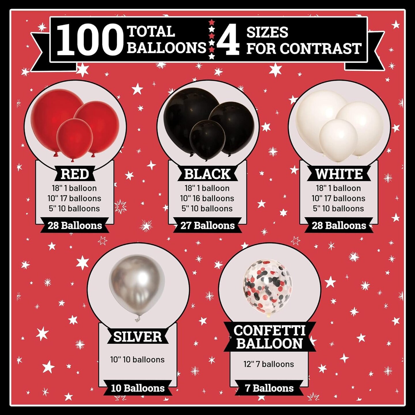 ALL-IN-1 Red Black and White Balloons Arch Kit for Red and Black Birthday Party Decorations &#x2013; Red and Black Balloons for White Black and Red Balloon Garland Kit &#x2013; Graduation Black and Red Balloons