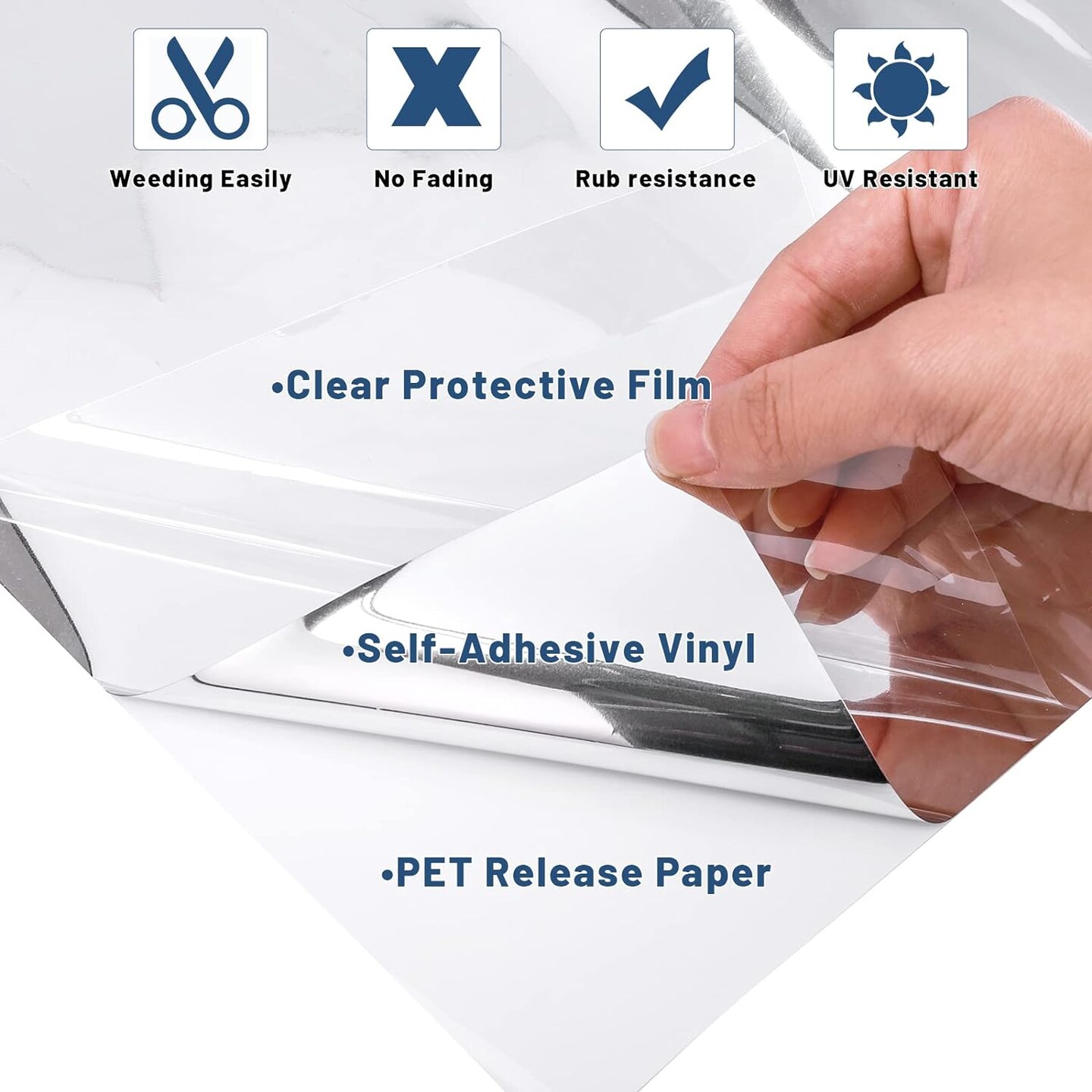 Chrome Silver Mirror Adhesive Vinyl for DIY Decor,Chrome Vinyl Mirror Film Silver Vinyl Permanent Vinyl Roll - 12 Inch X 6 FT,Mirror Metallic Silver Permanent Vinyl for Home and Car Decal