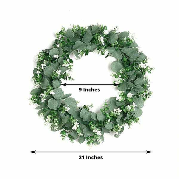 2 Green White 21 in Wreaths Artificial Eucalyptus Genlisea Leaves Candle Rings