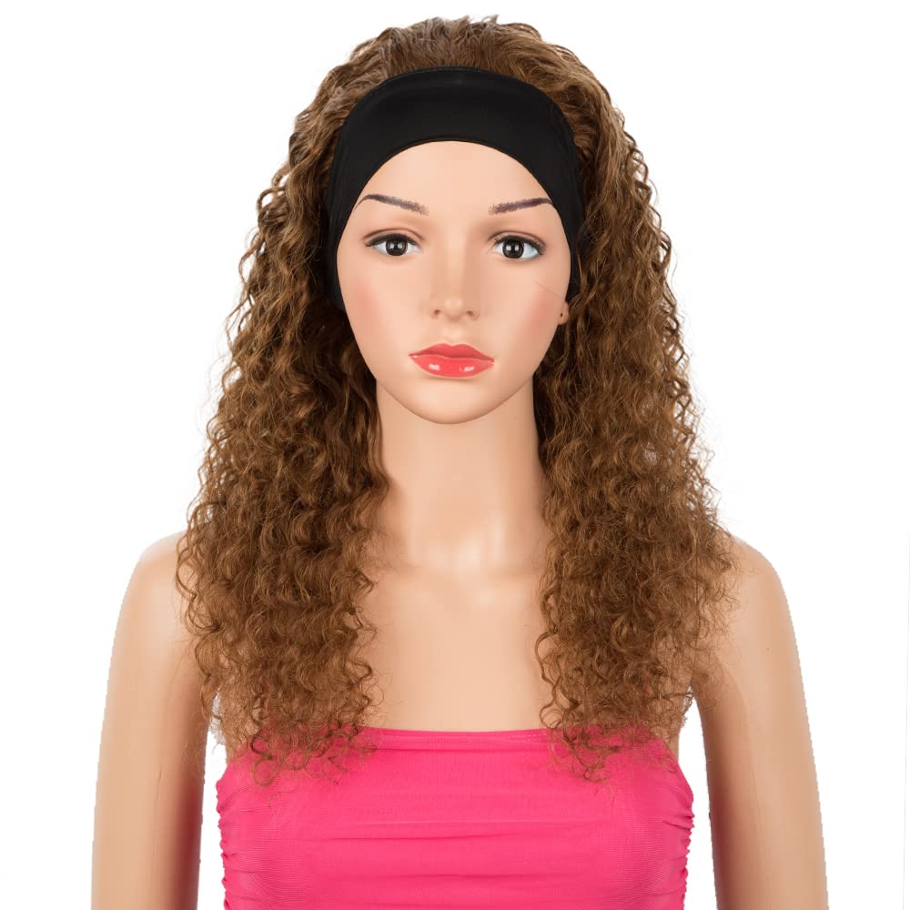 Rebecca Fashion #30 Brown Brazilian Virgin Human Hair Headband Deep Wave Wig -14 Inch