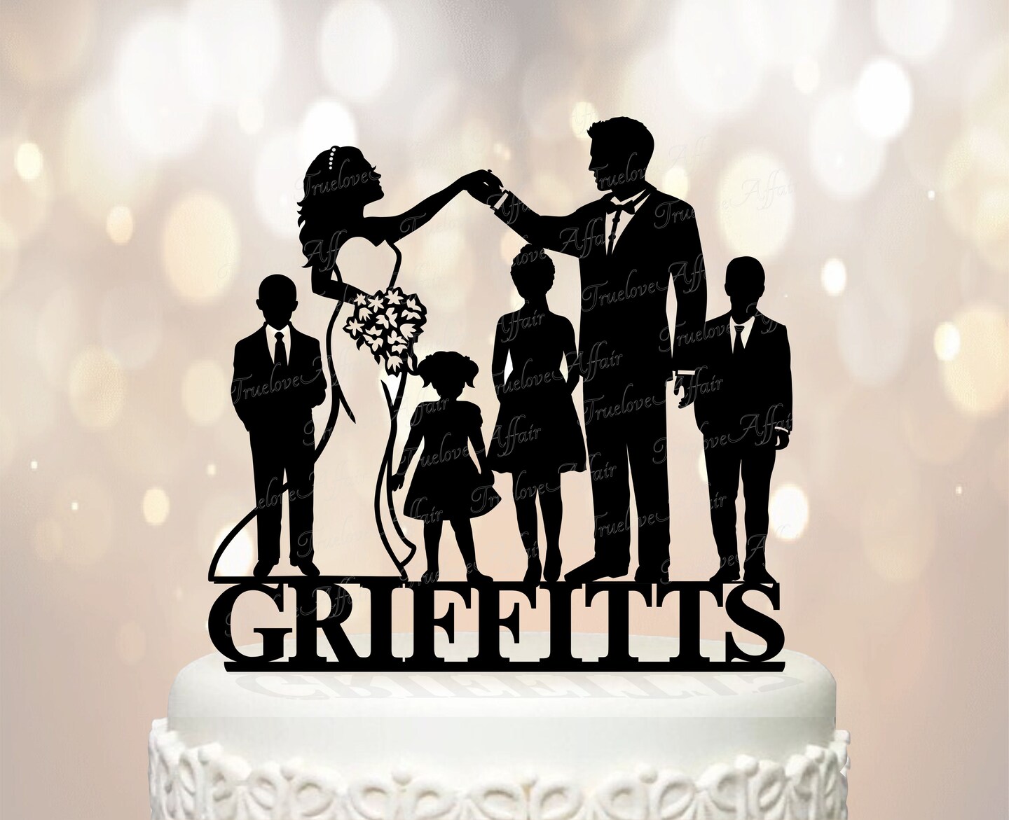 Family Wedding Cake Topper ~ Bride, Groom and up to 4 Children ~ Custom ...