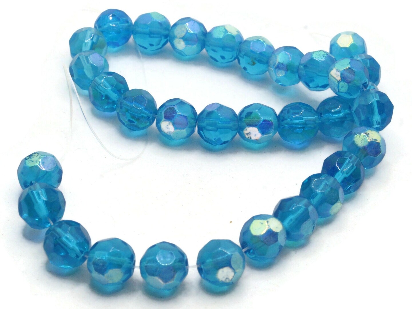32 10mm Sky Blue Faceted Round Glass Beads with AB Finish