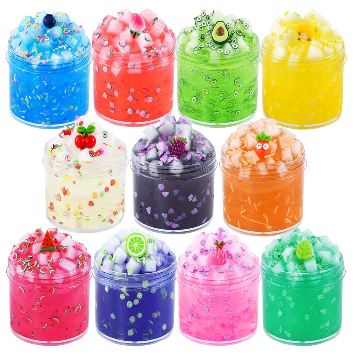 Jelly Cube Crunchy Crystal Slime Kit-11 Pack,Super Soft and Non-Sticky, Fruit Themed Party Toy to Slime,Rich Colors Stress Relief Toy for Girls and Boys