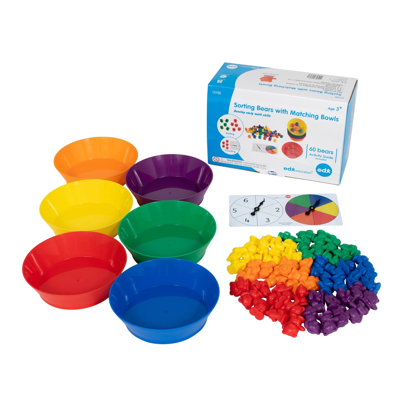 Counting Bears with Matching Bowls - 68pc Set - 60 Bear Counters, 6 Bowls &#x26; 2 Game Spinners