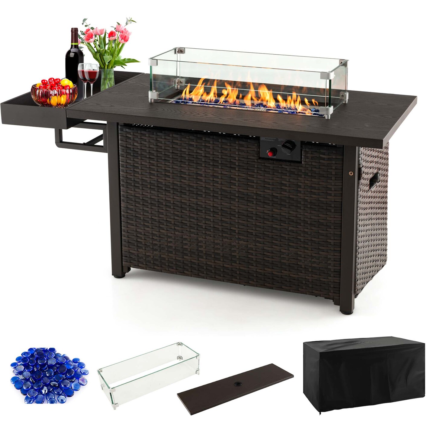 Costway 52'' Outdoor Gas Fire Pit Table Patio Propane Firepit with Cover 50,000 BTU Brown/Black