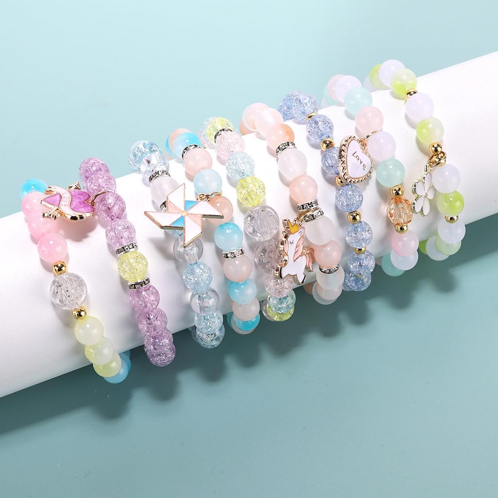 Glass Beads Bracelet Making Kit, Girls' Lovely Cute Bracelet Necklace Jewelry Making Kit, DIY Bulk Acrylic Gradient Bubble Bead Girls' Jewelry, Girls' Birthday Gift