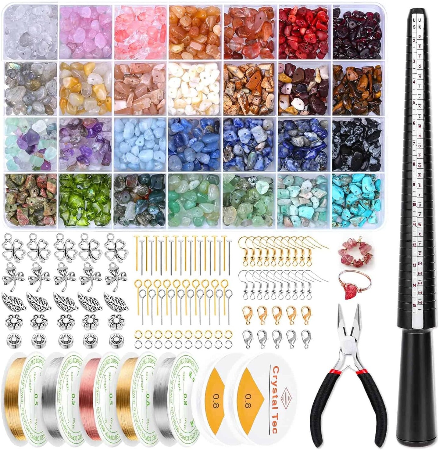 Ring Making Kit with Crystal Beads, 28 Colors Crystal Jewelry Making Kit with Crystals, Jewelry Wire, Pliers and Earring Making Supplies for Jewelry Making