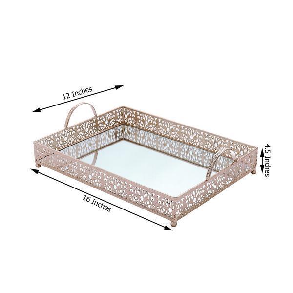 16&#x22; tall ROSE GOLD Metal Rectangular Rim Mirror Serving Tray