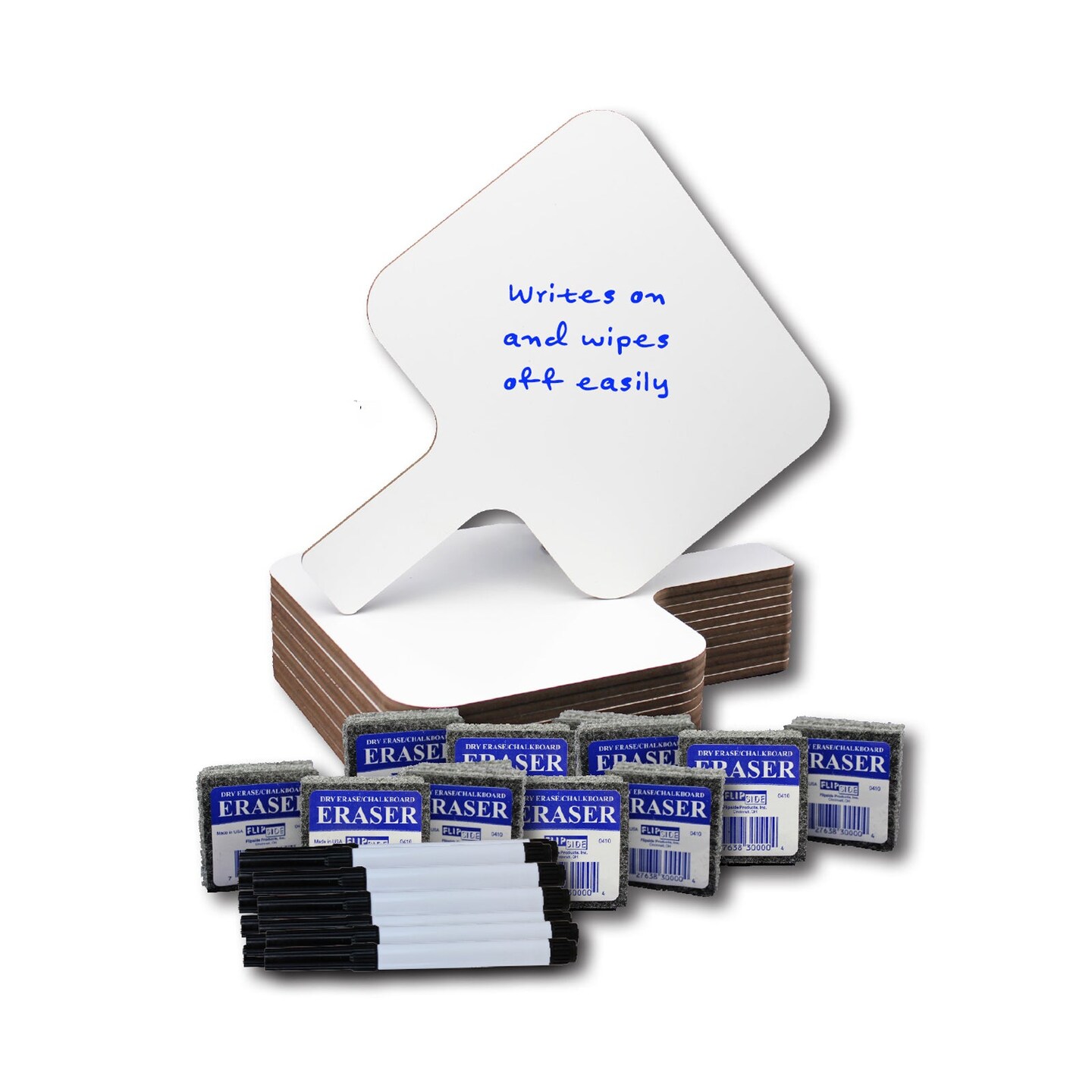 Rectangular Dry Erase 8&#x22; x 9.75&#x22; Answer Paddle + Pen + Eraser Set, 12 Sets