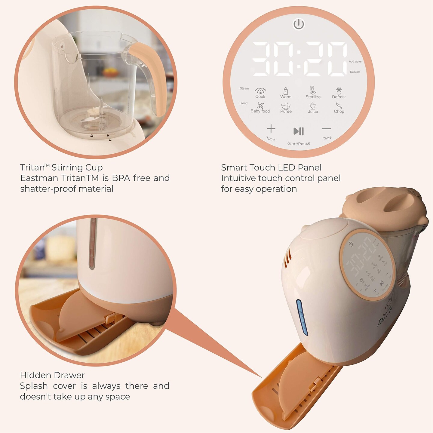 Baby Food Maker Chopper Grinder Mills and Steamer 8 in 1 Processor for Toddlers Steam Blend Chop Disinfect Clean 20 Oz Tritan Stirring Cup Touch Control Panel Auto Shut Off 110V Only