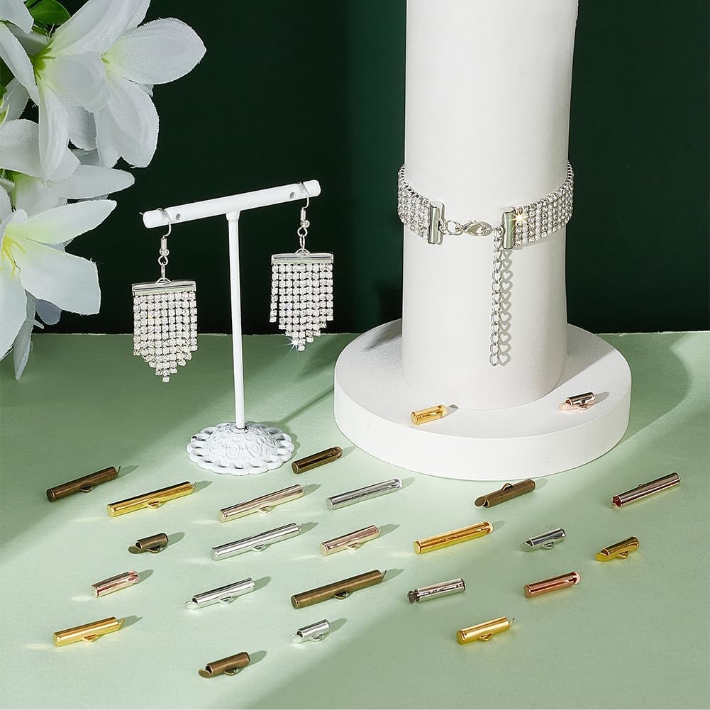 480pcs Slider End Clasps 4 Colors Beading Tubes Slider End Caps Slide Tube End Bar for Seed Beads Looms Multi-Strand Necklace Bracelet Jewelry Making (10/13 / 16/20 / 25 / 30mm)