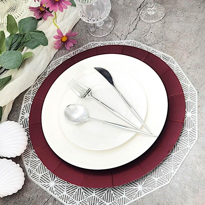 BURGUNDY 10 Round 13&#x22; Disposable Paper CHARGER PLATES