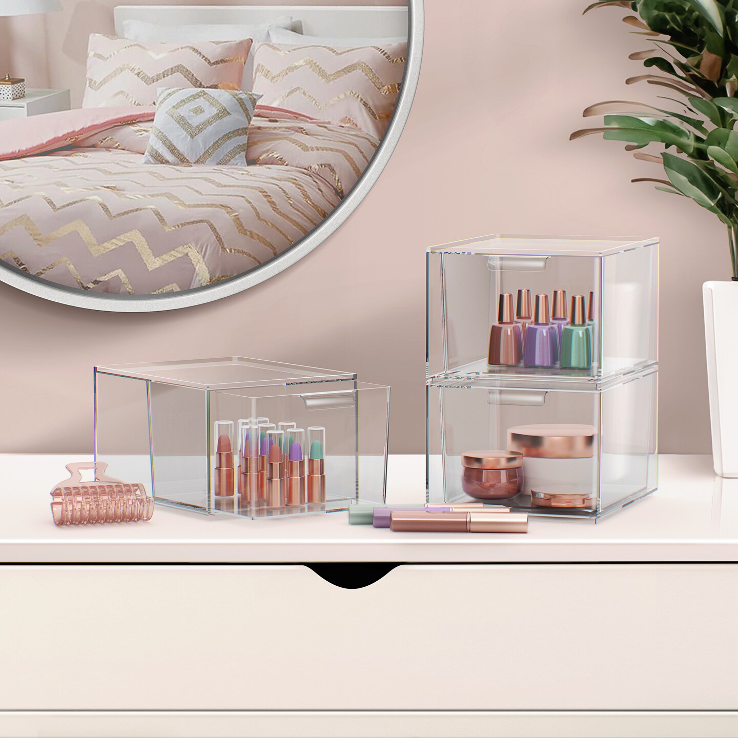 Sorbus 3 Pack Clear Stackable Acrylic Drawer Makeup Organizers - for Vanity, Bathroom, Under Sink, Cabinets, Jewelry, and More