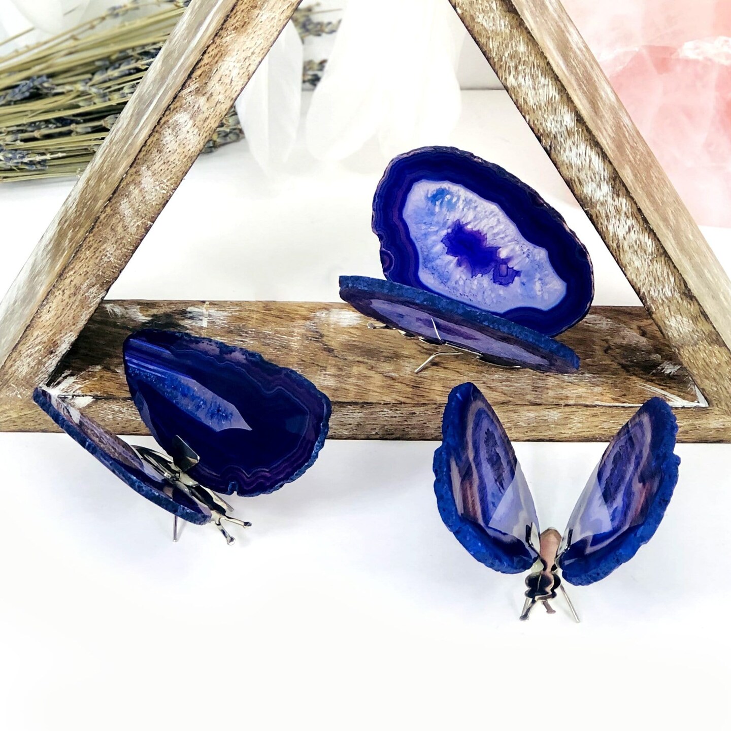 Agate Slice Butterfly Wings on Stand