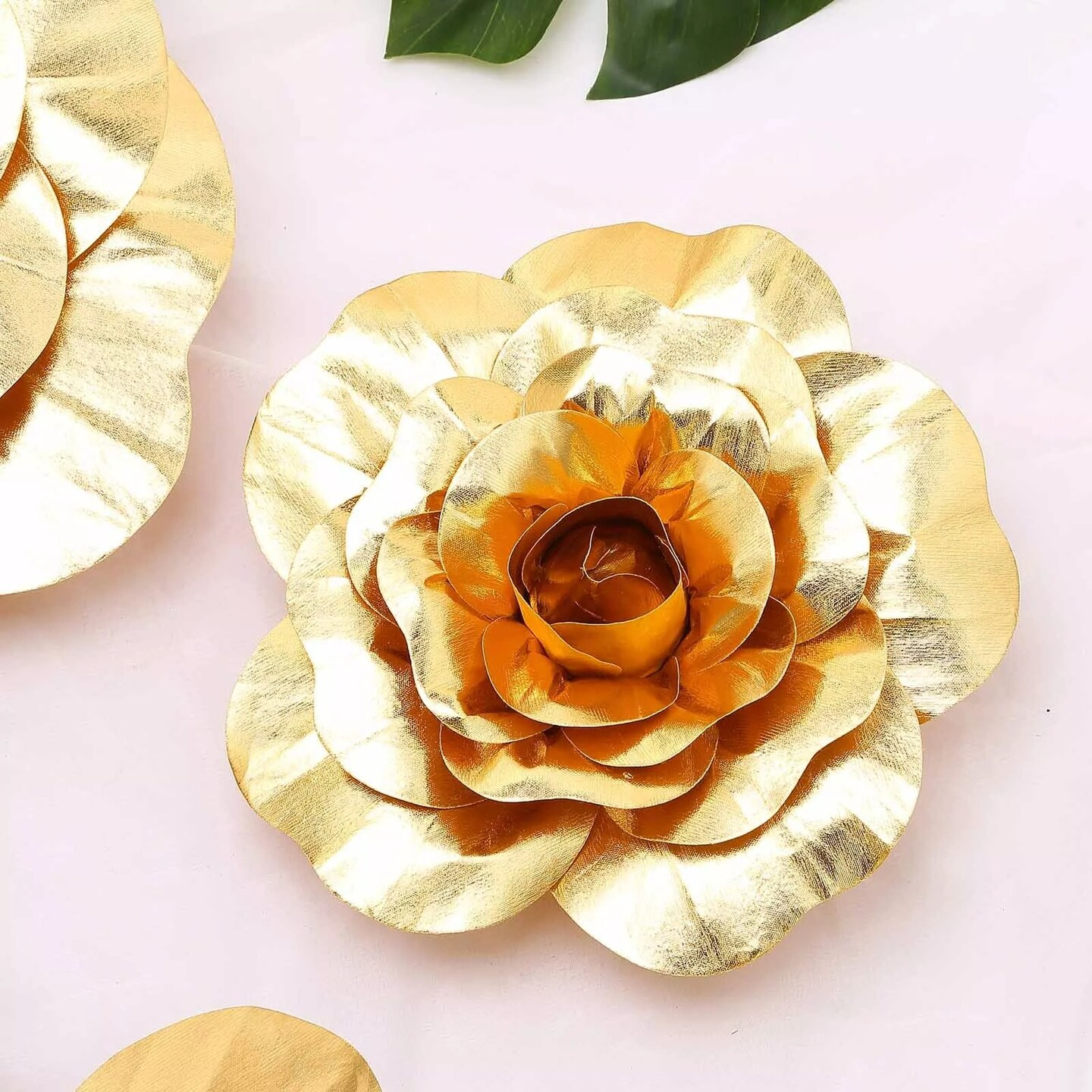 4 pcs 12&#x22; Gold Artificial Large Roses Flowers Wall Backdrop