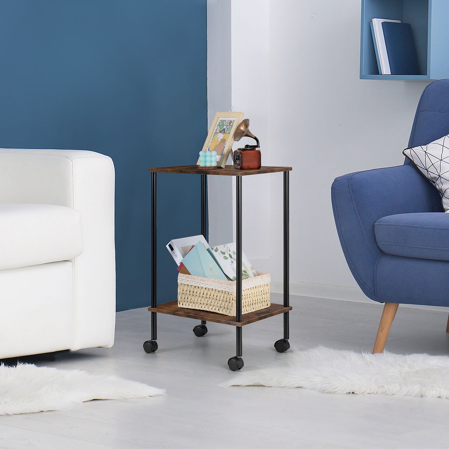 2pcs End Table with Wheels