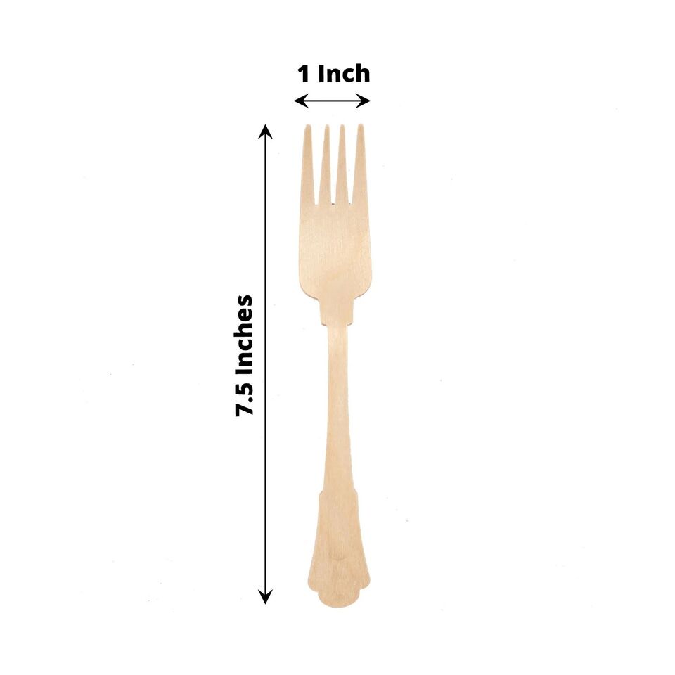 24 Natural 7.5 in Disposable Birchwood FORKS Baroque Design