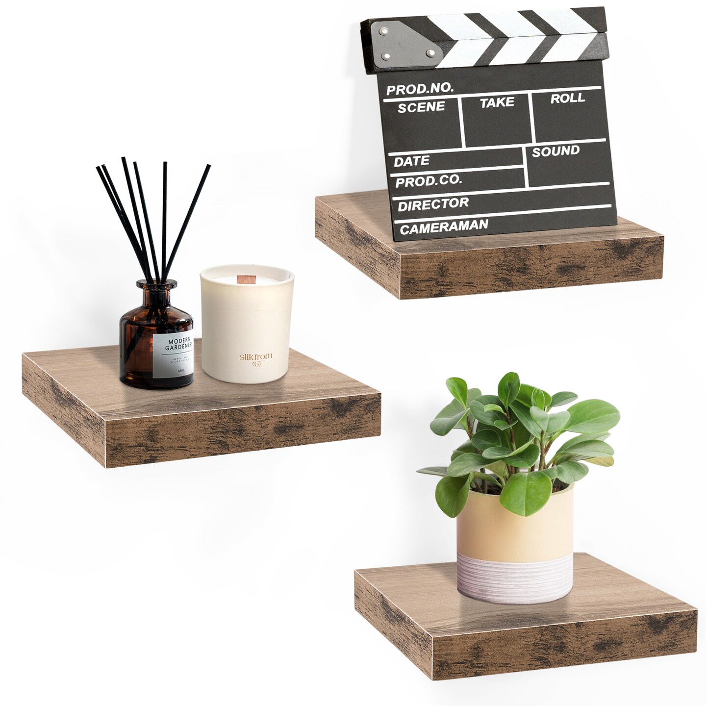 Set of 3 (9") Sorbus Square Floating Shelves with Invisible Mounting Brackets for Living Room Decor, Bedroom, Bathroom Decor, Home & Kitchen