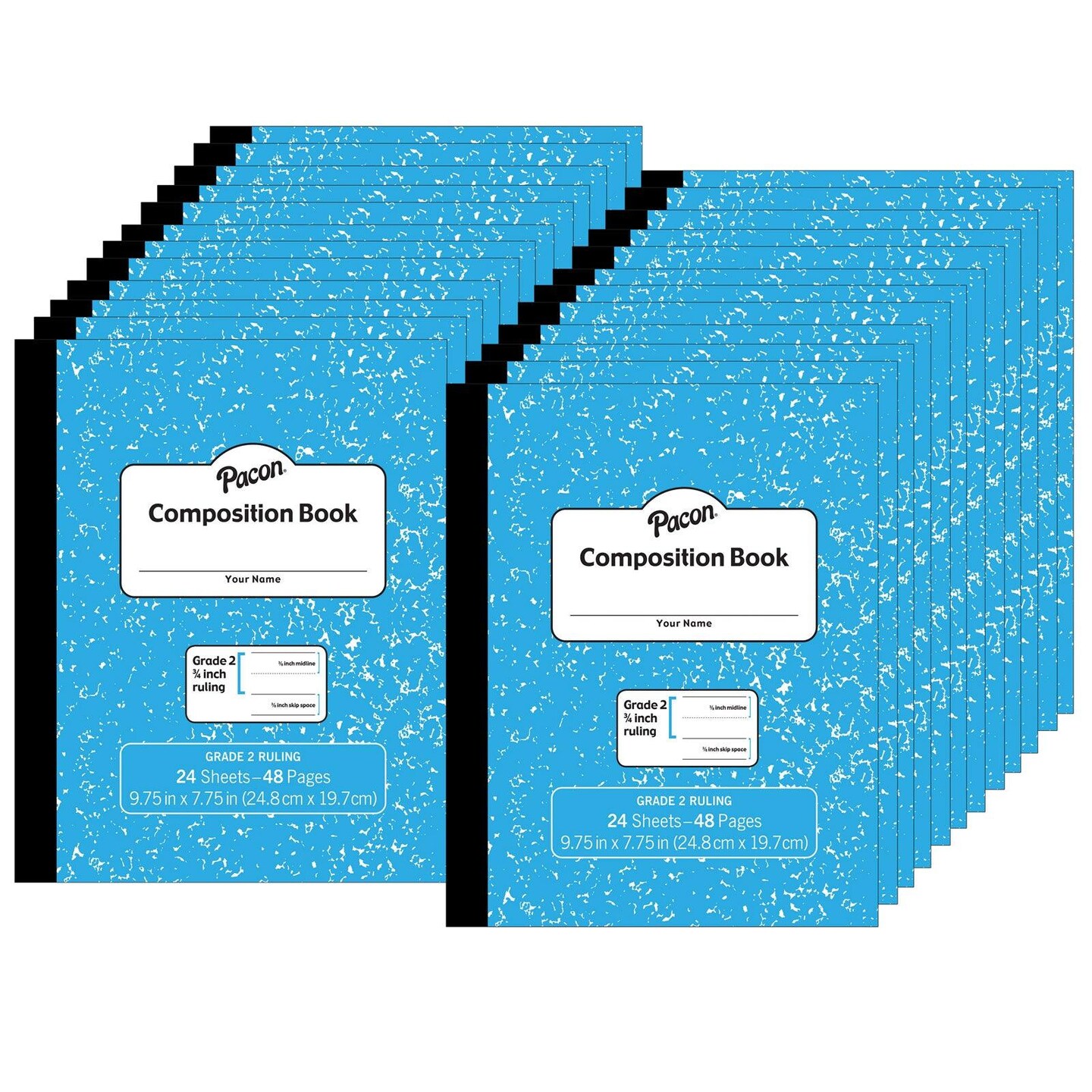 Composition Book, Grade 2, Blue Marble, 3/4&#x22; x 3/8&#x22; x 3/8&#x22; Ruled, 9-3/4&#x22; x 7-3/4&#x22;, 24 Sheets, Pack of 24