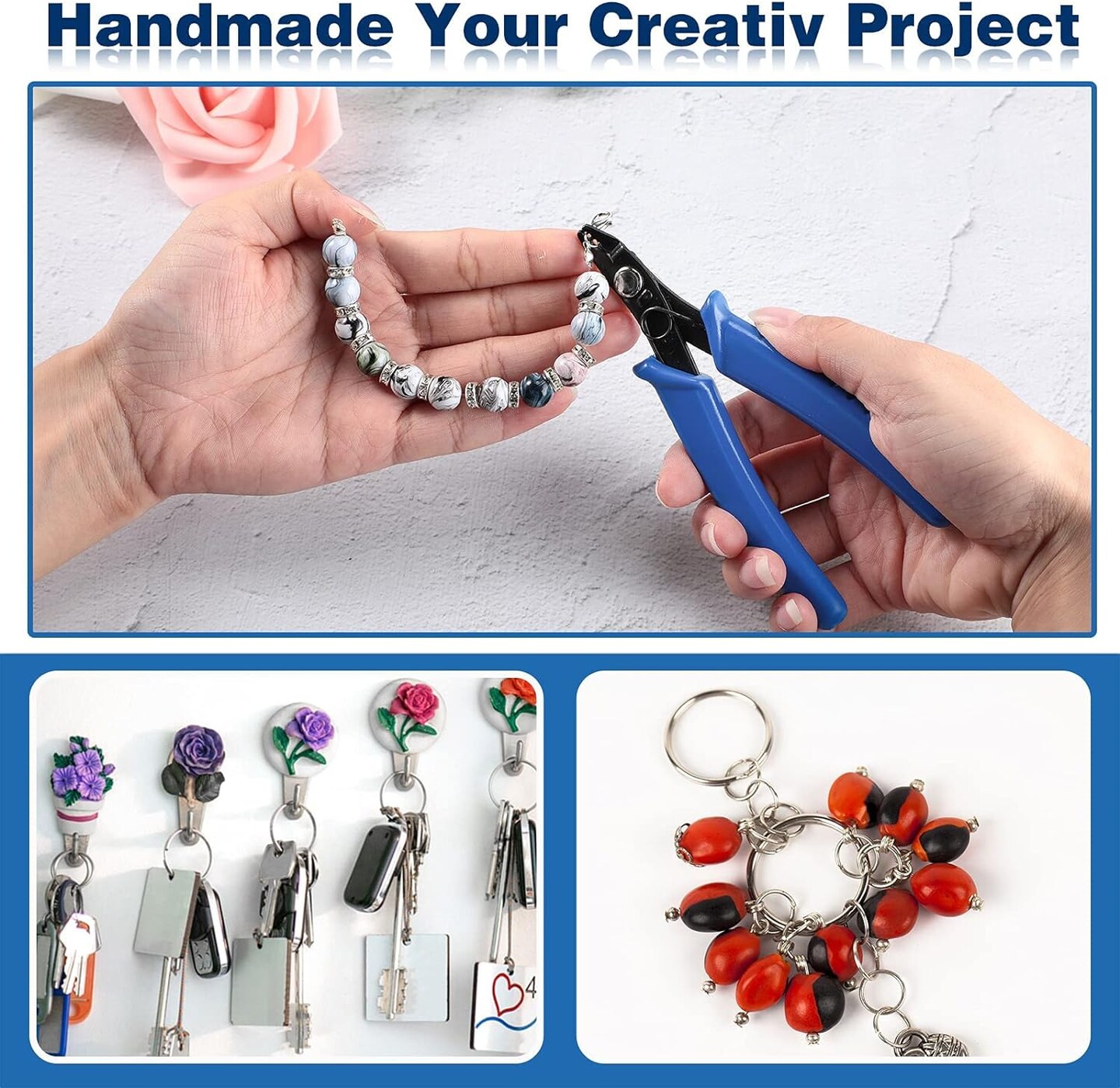2 Pcs Split Ring Pliers Crimping Pliers Jewelry Jump Ring jewelry Pliers for Opening Split Ring or Key Chain, Wire Flush Cutter Pliers Set for Jewelry Beading Repair Making Supplies (Ring Pliers)