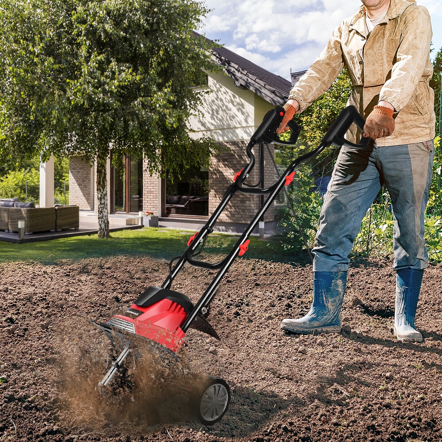 Corded Electric Tiller and Cultivator 9-Inch Tilling Depth-14 inches