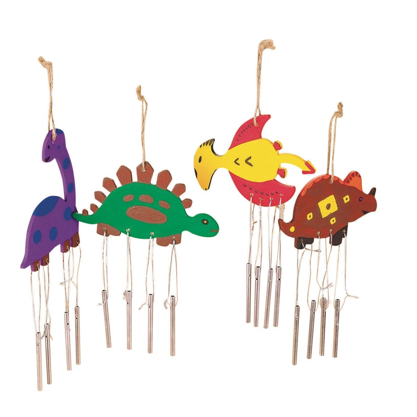 S&#x26;S Worldwide Wood Dinosaur Wind Chimes. Incl. 3 Ea of 4 Dinos Shapes (3-1/4&#x22; x 4-1/4&#x22;), Cords &#x26; Chimes. Easy Assembly Required, Hangs Approx. 9&#x22;. For Kids, Use Markers or Paint to Finish, Makes 12.