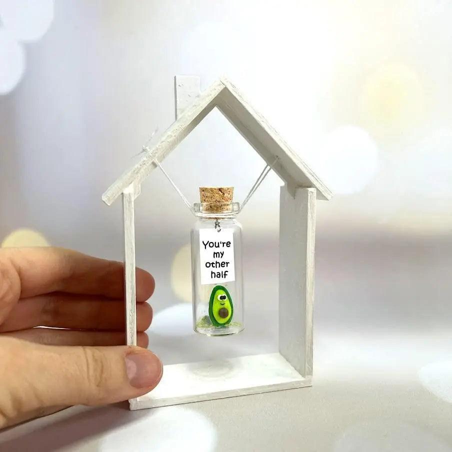 Cute Girlfriend and Boyfriend Gifts Mothers Day  Personalized Anniversary Present for Her Him   Custom Photo Birthday Gift Bottle (Green Avocado   You Are My Other Half in Wooden Frame)